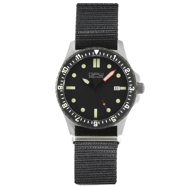 German Military Titanium Automatic Watch. GPW Date. 200M W/R. Sapphire Crystal. Black Nylon Strap. 