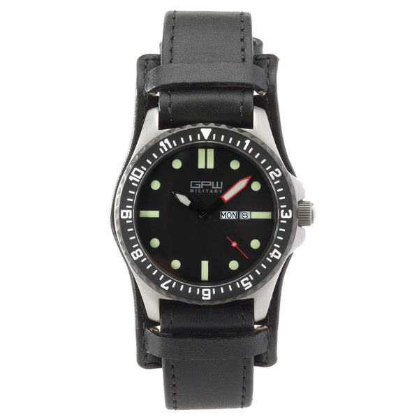 German Military Titanium Watch. GPW Day Date. Sapphire Crystal. Black German BUND Leatherstrap 200M W/R